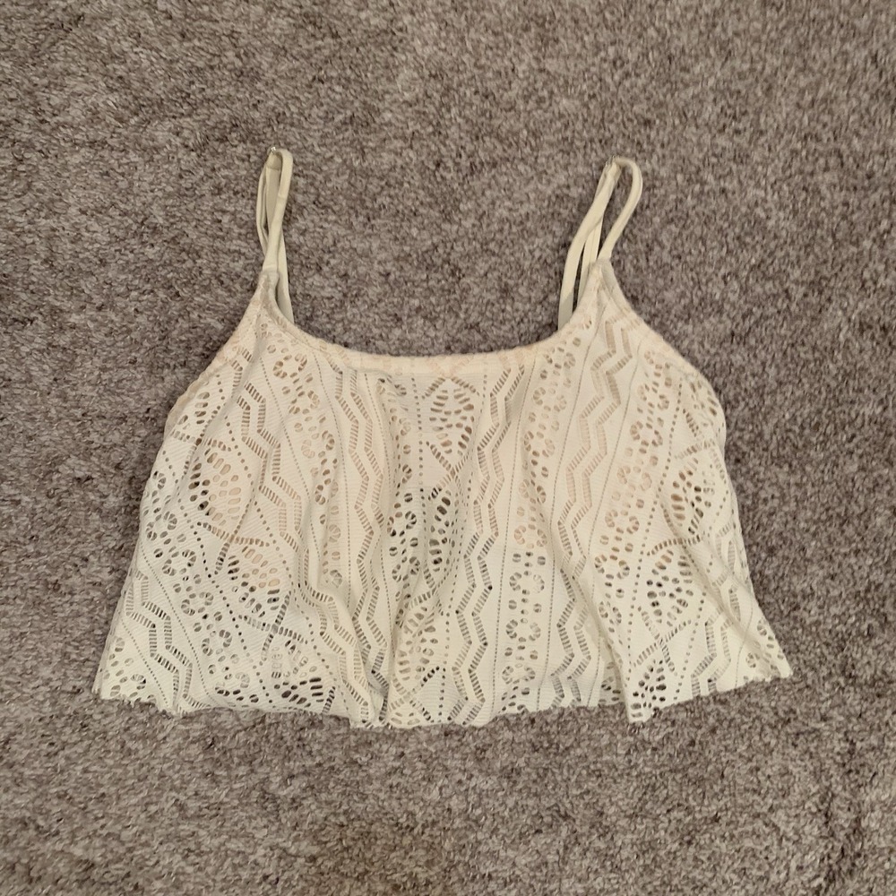 XHILARATION Bikini Top  Crochet Lace Overlay - Padded - Cream Off White - Size M